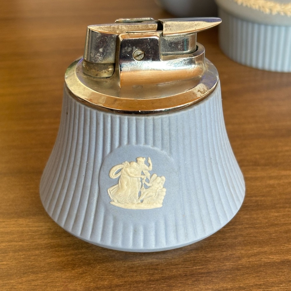 Wedgwood Light Blue Jasperware Table Lighter with White Relief